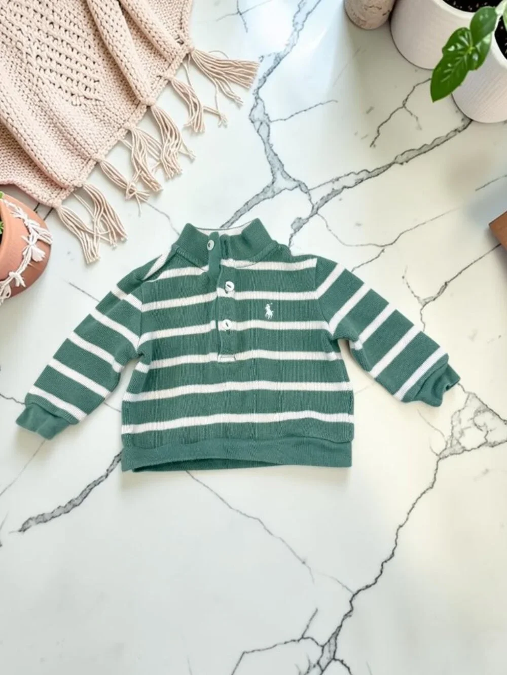Ralph Lauren Green Cotton Striped Pullover Baby Sweater Infant Size 6 Months